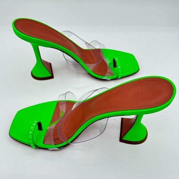 Amina Muaddi Sami Slipper Heeled Sandals Neon Green Fluo Size 8 - Picture 9 of 14